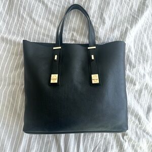India Hicks Solitaire Tote Bag - Black Pebbled Leather & Gold Hardware